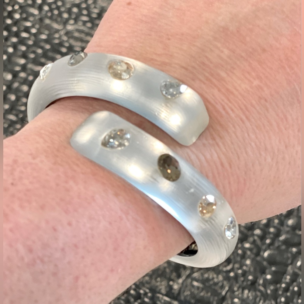 ALEXIS BITTAR Grey Crystal & Lucite Hinged Cuff